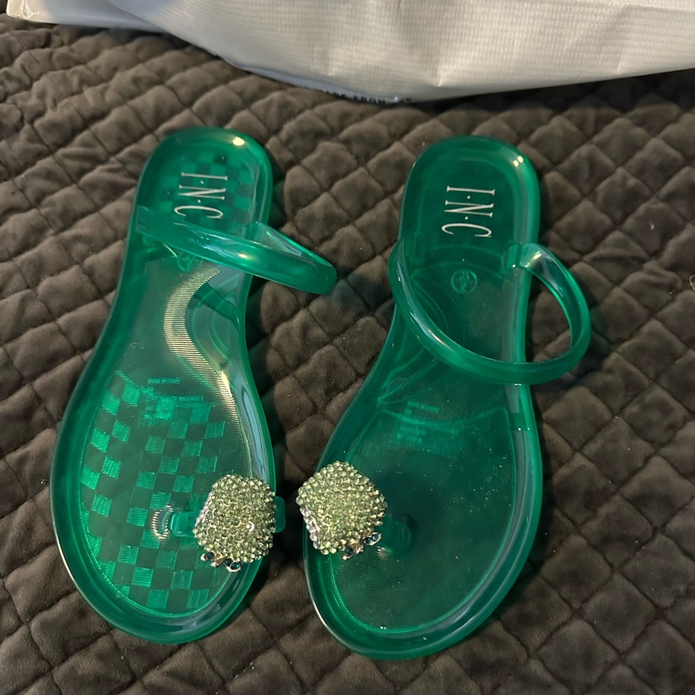 INC Green Sandals with crystal accent Size 6